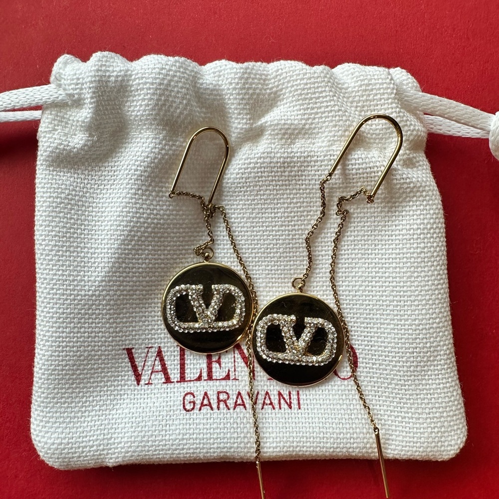 Preowned Valentino gold vlogo pendant drop earrings